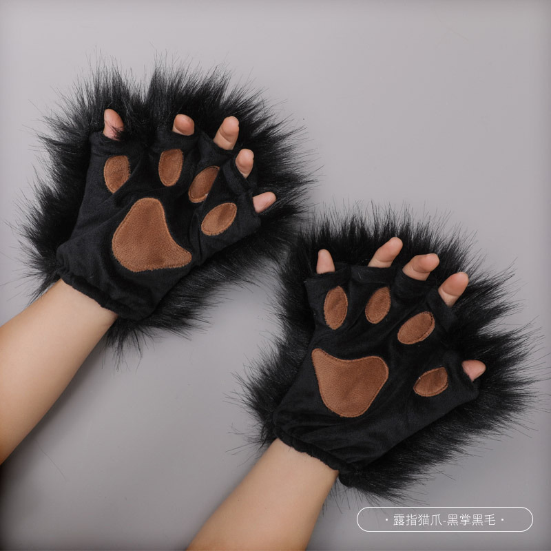 代装手作りぬいぐるみLolita獣耳獣爪アクセサリーソフト萌え妹猫娘INS猫爪半指手袋|undefined