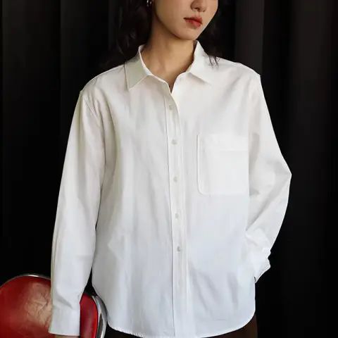 White Shirt Women's New Spring, Autumn and Summer Simple Loose Pure Color Long-Sleeved Shirt Student Jk Uniform Versatile Top Batch