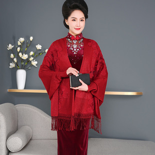 Spring and Autumn fashion cheongsam shawl women's outer wear high-end Western style knitted cape coat Xi mother-in-law wedding cloak