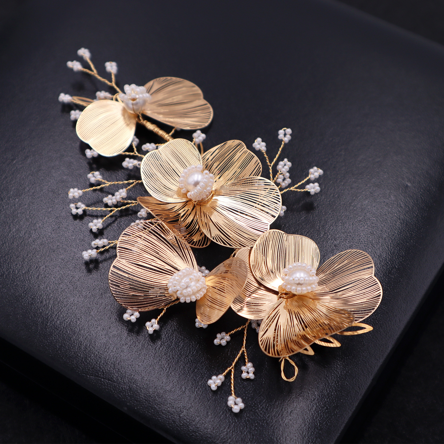 Bridal Gold Flower Head Earring Knot Wedding Dress Hair Accessories