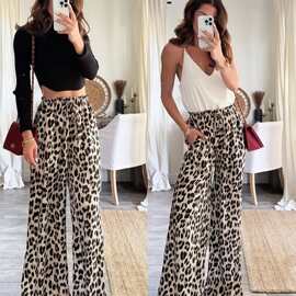 跨境新款亚马逊外贸Long Pants Straight Cut Wide Leg Casual 豹