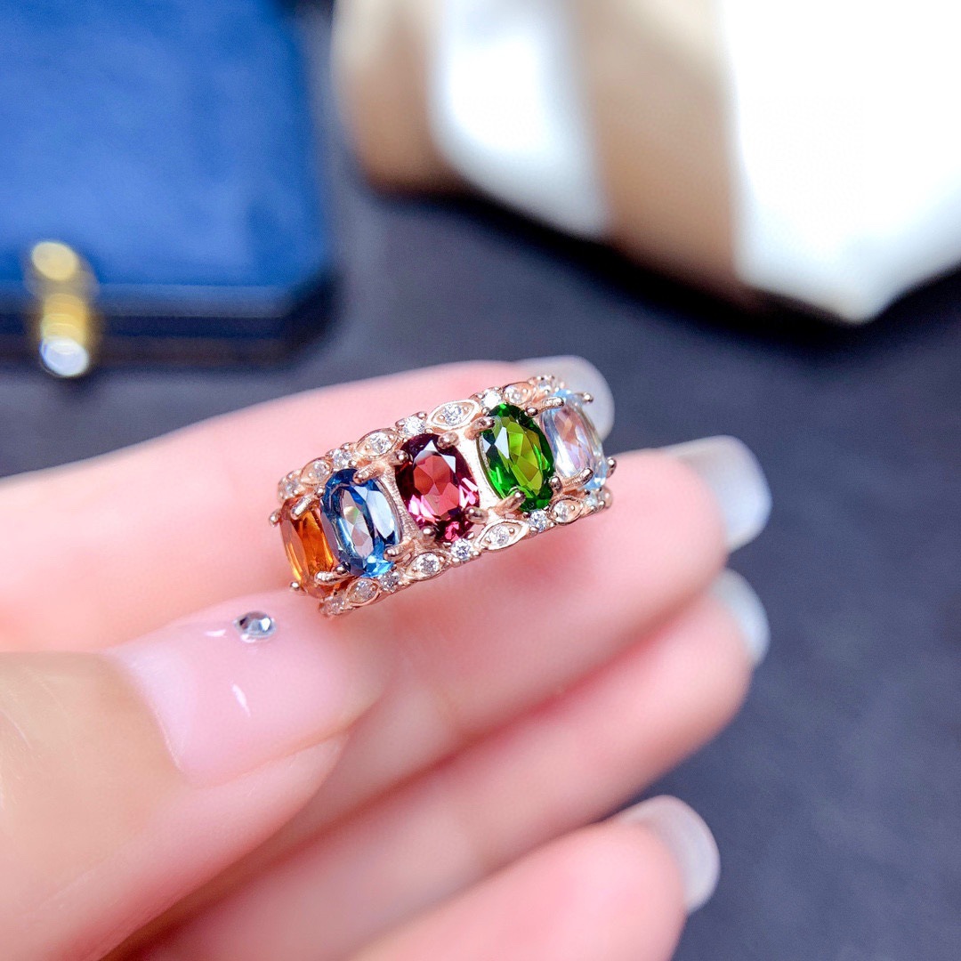 Natural Multi-treasure Crystal Ring Women's Volleyball Ring Copper Opening Ring display picture 4