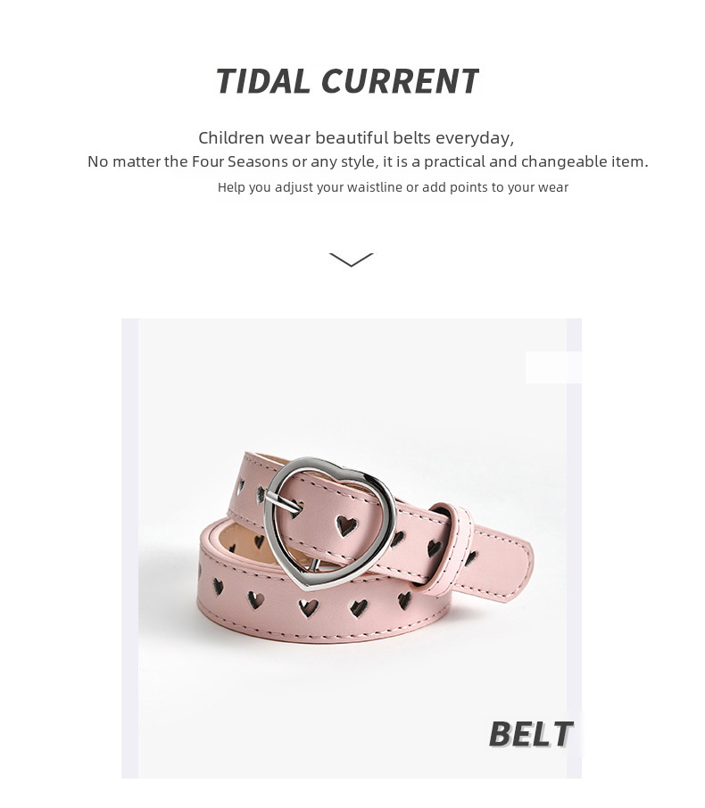 Children's peach buckle simple fashion women's belt love hole hollow decoration women's dress belt wholesale_voghion.com