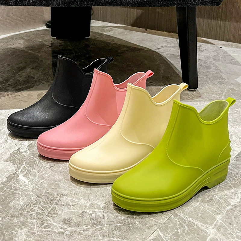 Трансграничные модные резиновые сапоги в Корейском стиле для женской уличной одежды Нескользящие резиновые сапоги в студенческом стиле, короткие резиновые сапоги для мойки автомобилей на открытом воздухе, покупка еды, кухонные резиновые сапоги