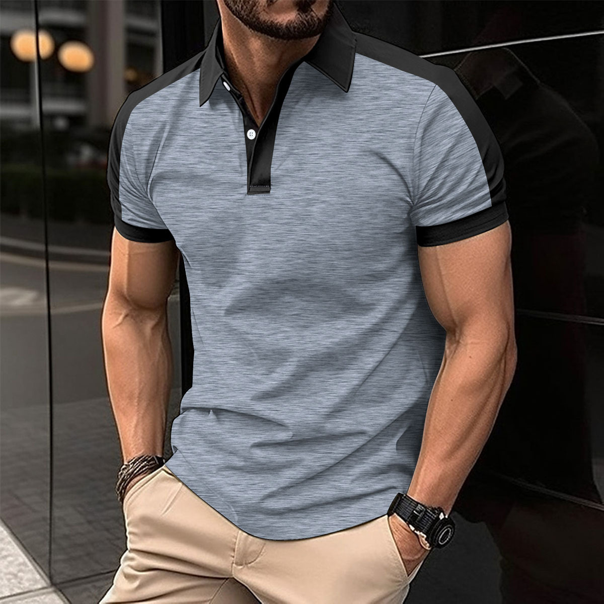 Neu Revers Modisches Übergroßes Twill-Baumwoll-Herren-T-Shirt POLO-Shirt_voghion.com