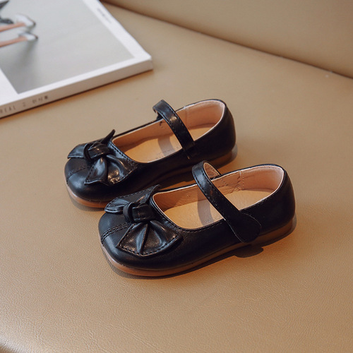 Girls Leather Shoes 2024 Spring and Autumn New Children's Bow Princess Shoes Korean Style Baby Girls Fashion Soft Sole Shoes