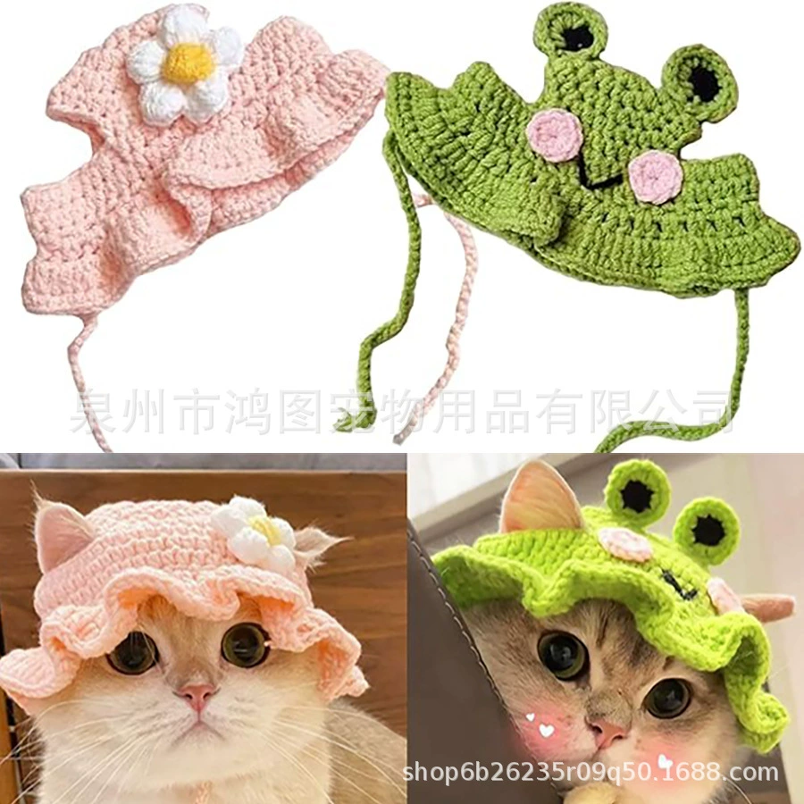 Трансграничные милые смешные домашние животные шляпы набор головных уборов мультфильм ручной шерстяной тканой вечеринки костюм головной убор кошки собаки