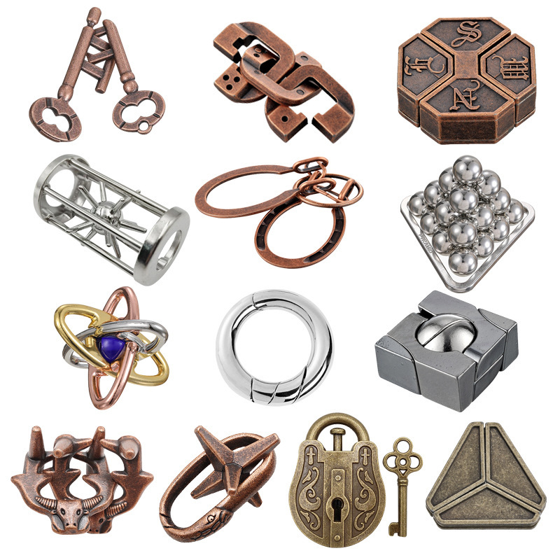 Puzzle亜鉛合金知能解環セット九連環ロック解除知育玩具魯班錠マジック孔明錠|undefined