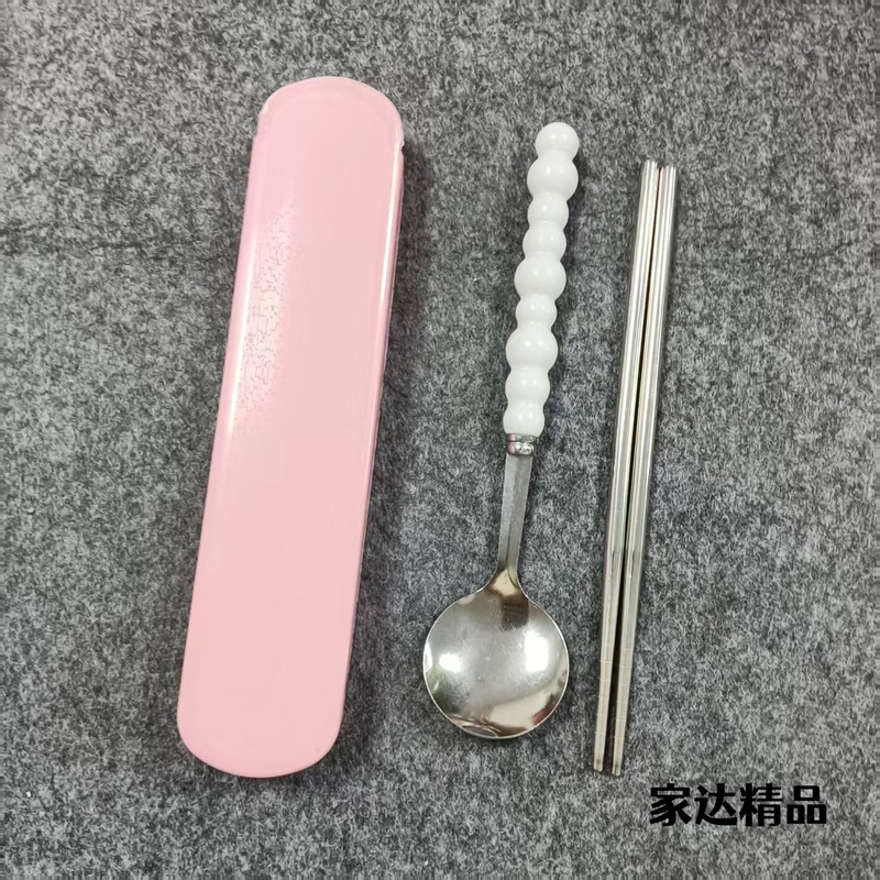 不锈钢勺子筷子餐具套装 家用勺子陶瓷长柄调羹圆勺学生吃饭勺|undefined