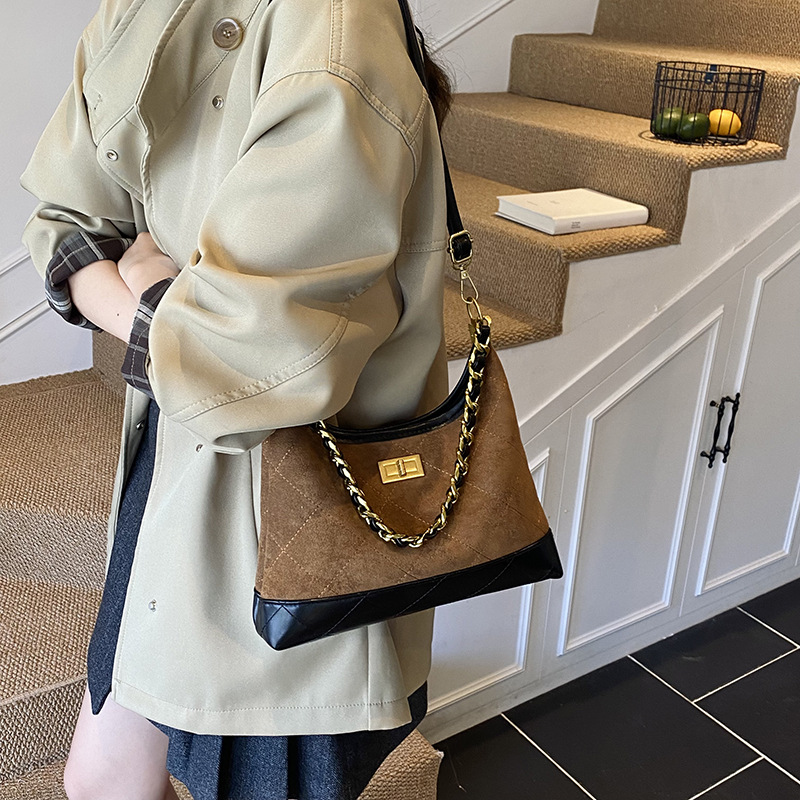 Transfronterizos retro esmaltado bolso de brazo para mujeres 2025 nueva moda cadena de diamante bolso de hombro de tela extranjera bolso de mochila