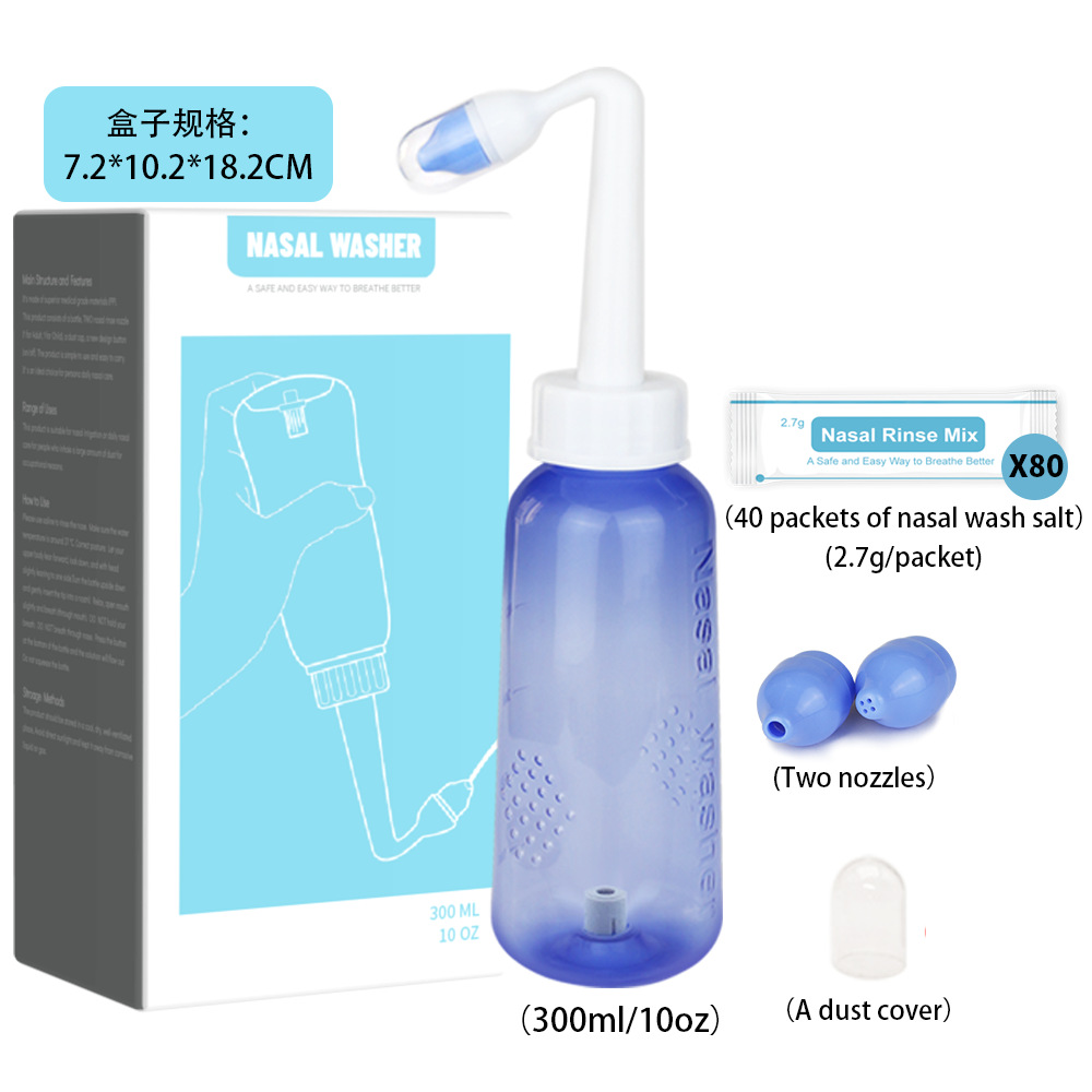 Botella de lavado nasal completo Inglés de 300m con 10-40-80 paquetes de lavado nasal de sal de lavado nasal