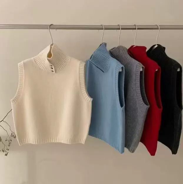法式叠穿打底高领内搭无袖毛衣女秋冬季慵懒风高级感针织马甲背心