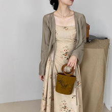新中式连衣裙女夏季复古国风碎花吊带裙改良旗袍长裙披肩两件套潮