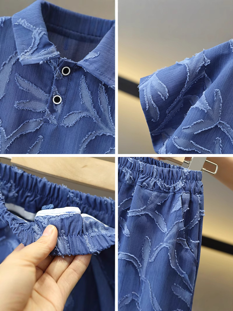 Conjunto de Verano para Niños 8100, Nueva Moda 2026, Ropa de Verano Infantil, Conjunto de Dos Piezas con Manga Corta Jacquard, Estilo Moderno para Niños