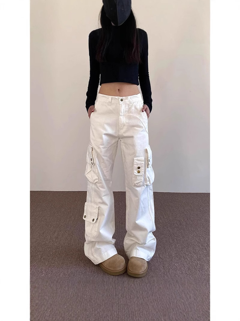 Pantalones de Carga Múltiples Bolsillos Estilo Retro de Algodón