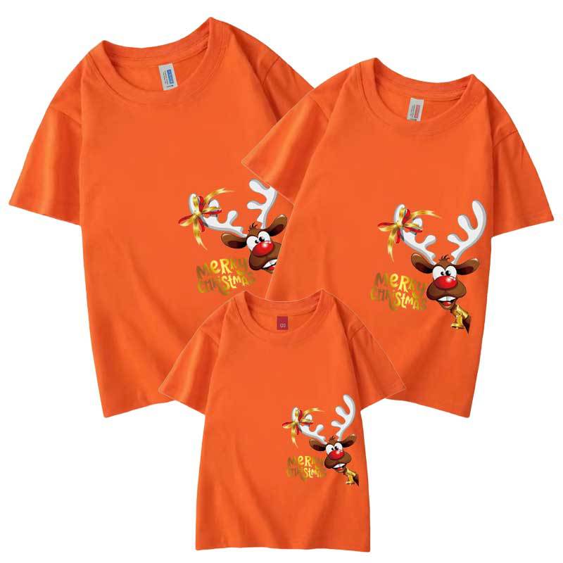 2024 nueva navidad padre-hijo camiseta de manga corta niño mameluco familia cuatro ciervos cabeza ropa de actividad del día de año nuevo