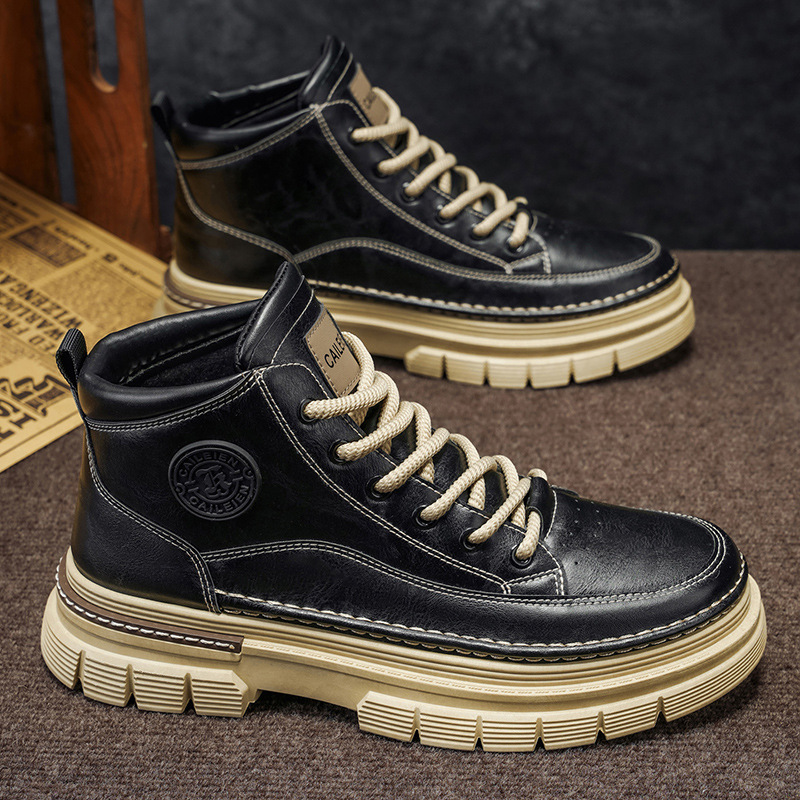 BOTAS Martin botas altas para hombres 2025 nuevo estilo británico de otoño retro, media parte, suela gruesa, zapatos de trabajo de aumento, botas cortas para hombres image 4