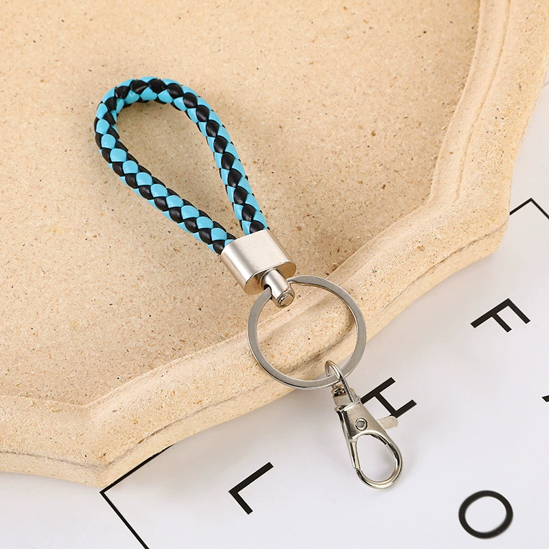 Keychain key ring, braided leather-style loop with metal hook, multicolor options