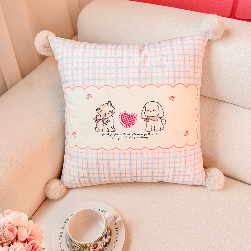 La amistad entre gatos y perros, almohada, funda de almohada, sofá de sala de estar, almohada, impresión de cabecera, almohada de cintura abstracta, bola de pelo