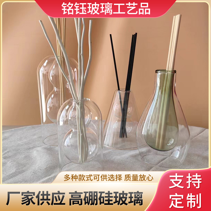 Glass Transparent Double-layer Vase Desktop Decoration Creative Glass Vase Model Room Living Room Dining Table Decoration