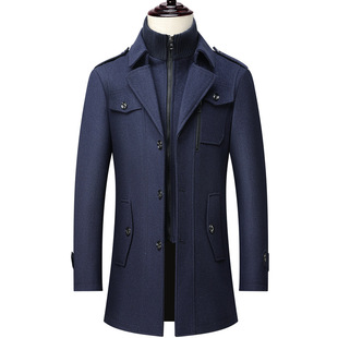 In Stock 2025 Cross-Border Men's Mid-Length Woolen Coat Thickened Jacket for Men