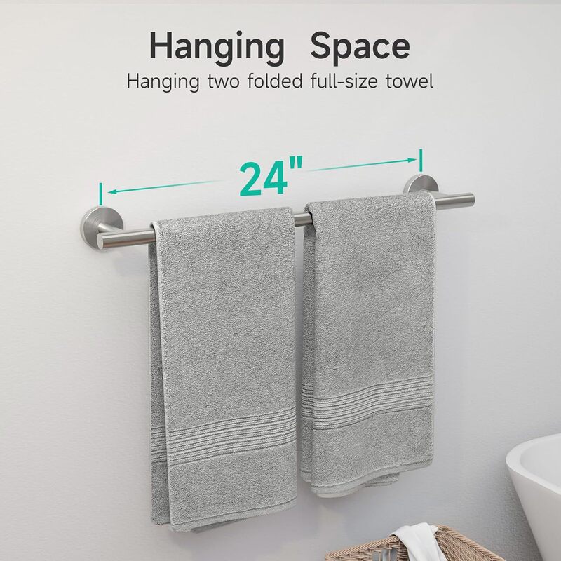 No Punching 304 Stainless Steel Towel Rack 24inch Bathroom Strong Wall-Mounted Towel Rack Kitchen Bathroom Storage Rack