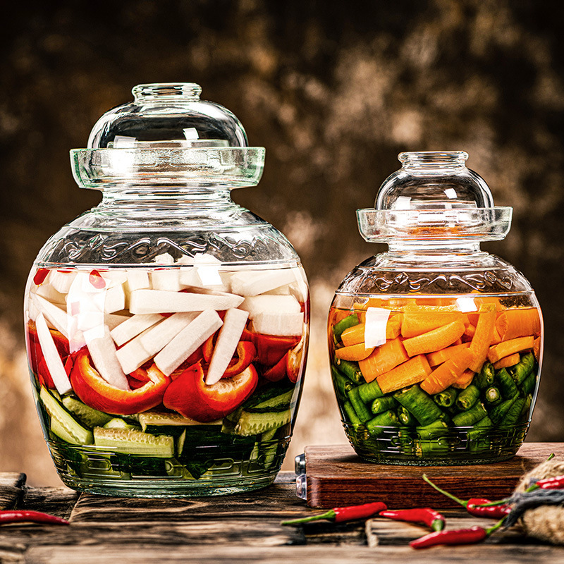 Pickle jar, sauerkraut jar, household glass jar, large capacity, thickened, sealed, transparent pickle jar, pickle jar