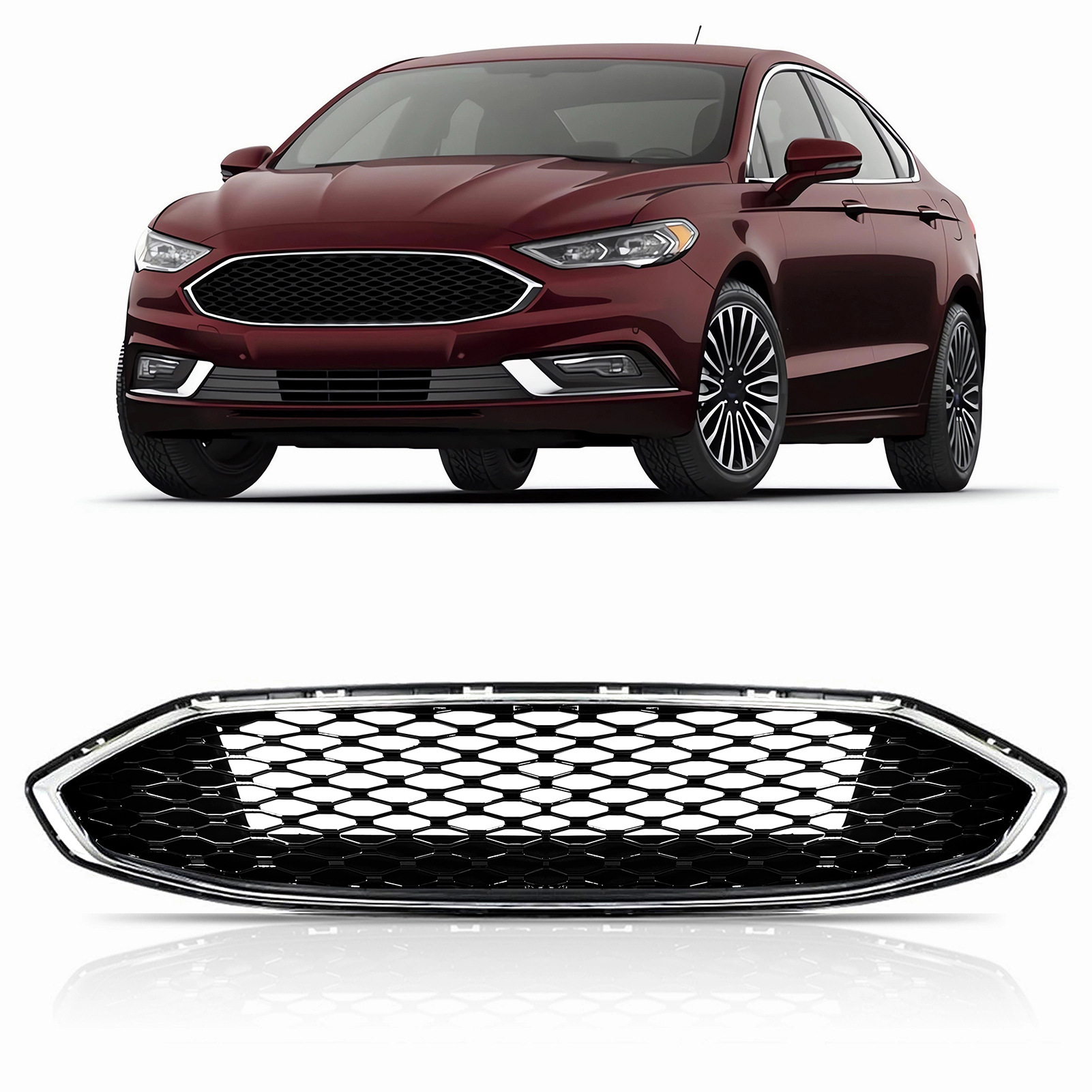 Suitable for Ford Mondeo Fusion 2017-2018 Mid-Grid American Version Modified All-Black Honeycomb Mustang Mid-Grid