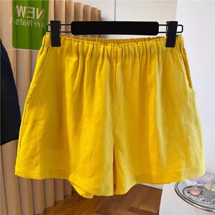 3687 European High-End 2025 Summer New Women's Versatile Casual Yellow Shorts with a High-End Feel