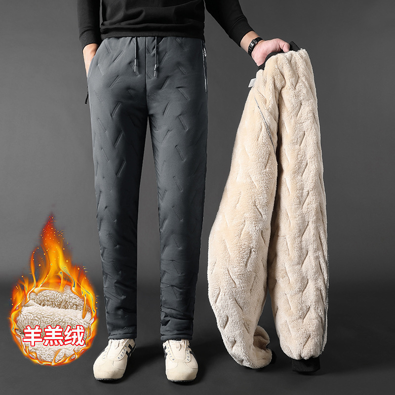 2023 Autumn and Winter Cold-proof Lamb Velvet Pants Loose Plus Velvet Thickened Large Size Straight Warm Cotton Pants Sports Trousers for Men