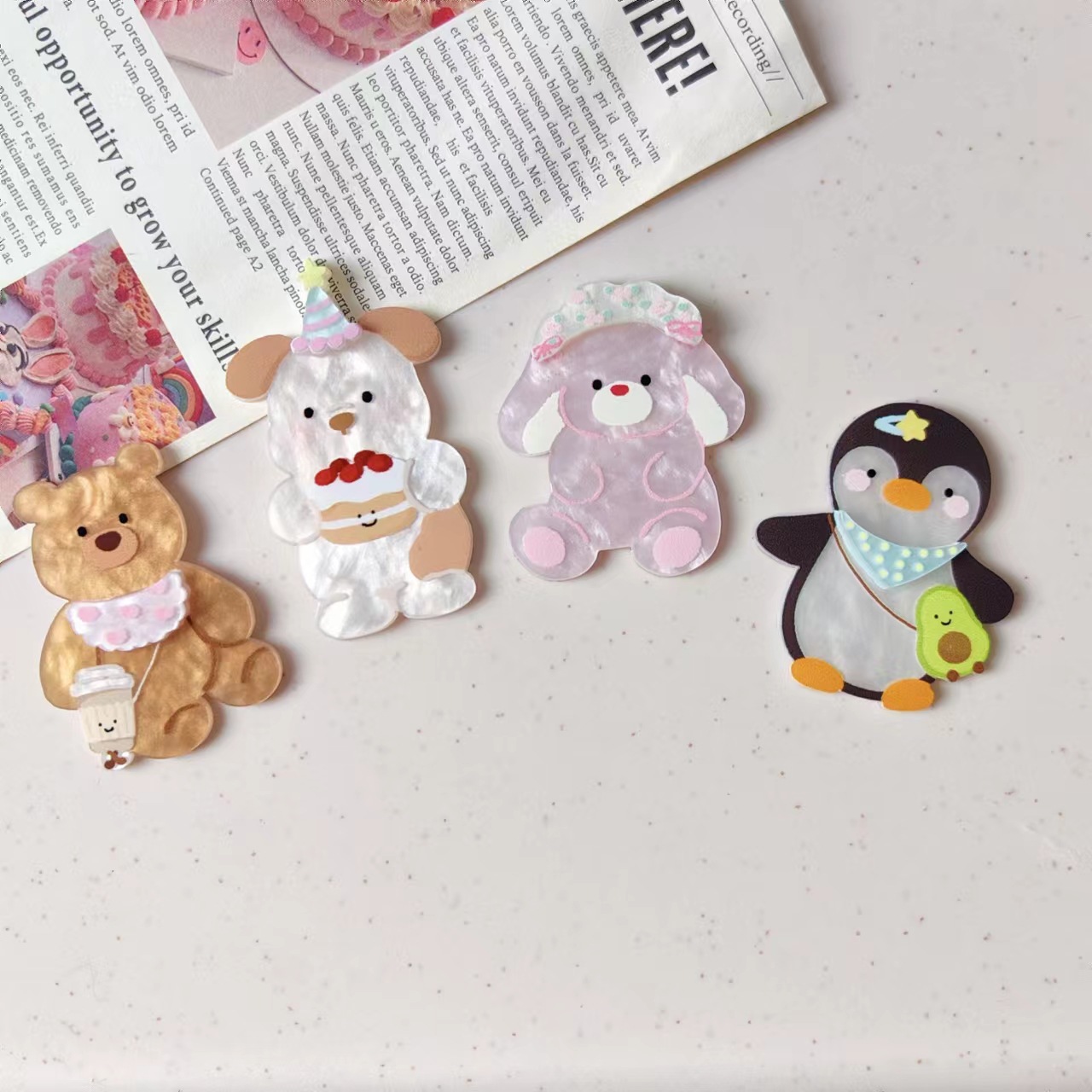 새로운 다채로운 턱받이 만화 토끼 강아지 곰 아크릴 더블 레이어 액세서리 DIY 헤드폰 휴대 전화 케이스 신발 꽃