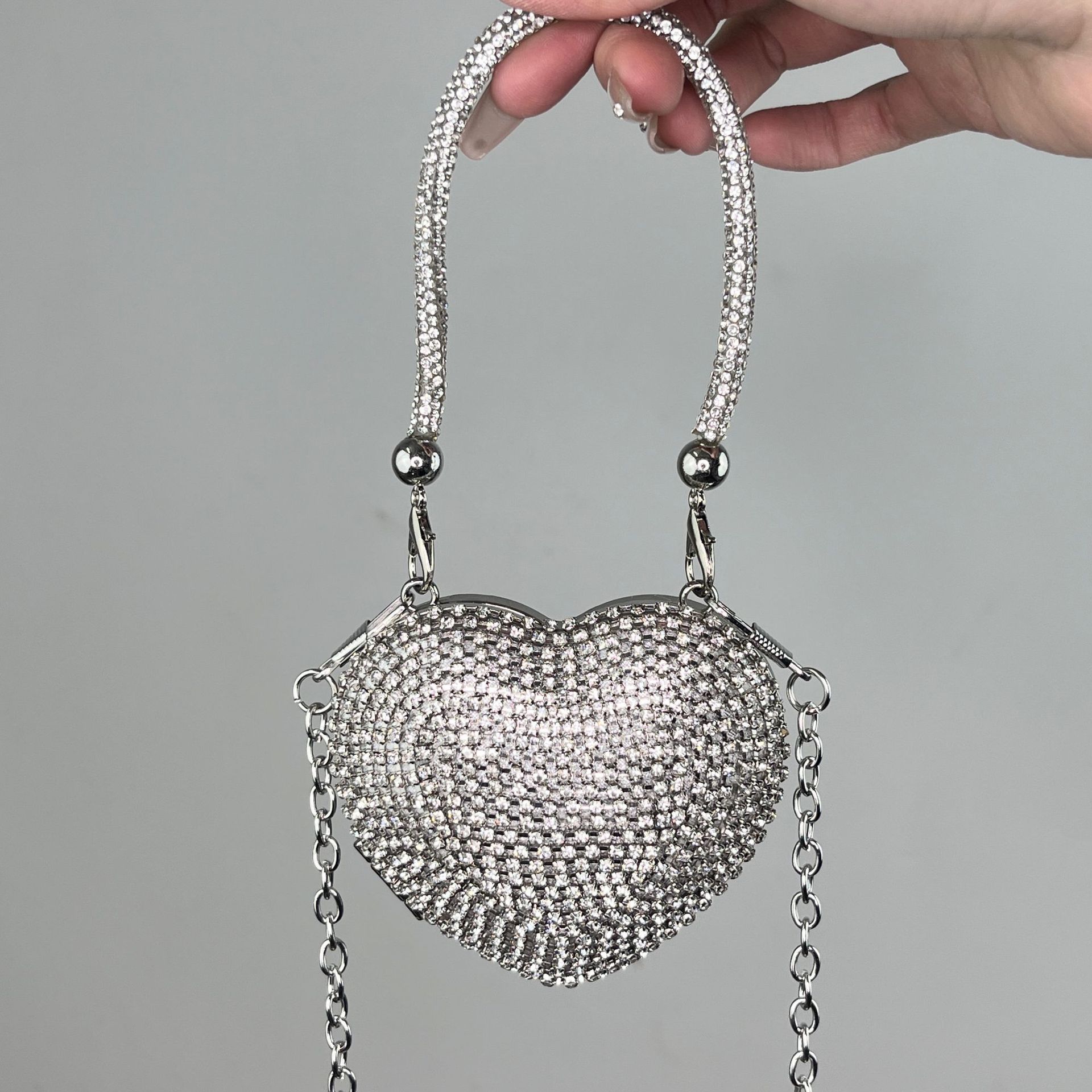 silver small diamond love portable