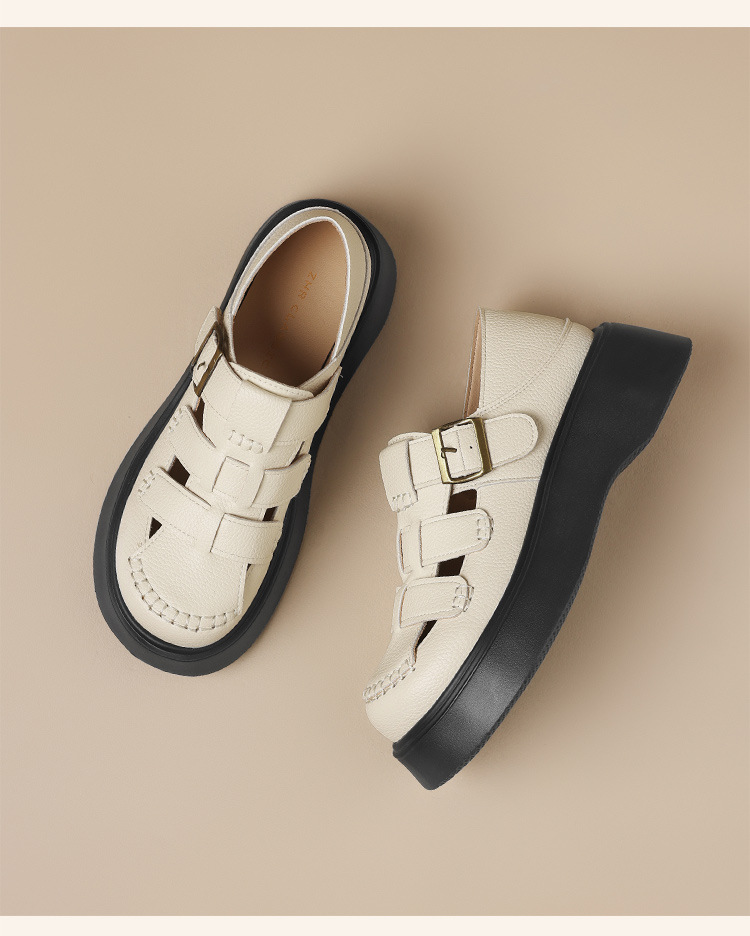 Sandal nữ đế dày phong cách La Mã, quai dệt kiểu Pháp cổ điển — AB16FP mét đen chi tiết 16