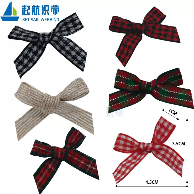 圣诞款小清新格子织带diy机织蝴蝶结 节日装饰 缎带服饰蝴蝶结