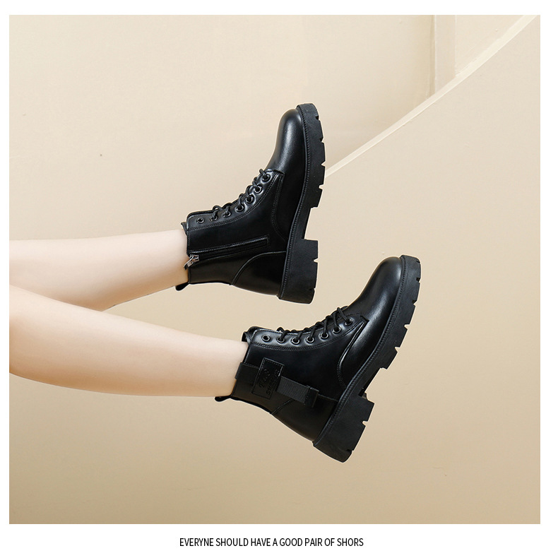 2023 Syksyn uusi brittiläinen paksupohjainen naisten opiskelija lyhytsaappaat sivussa vetoketjullinen moottoripyörän saappaat_voghion.com