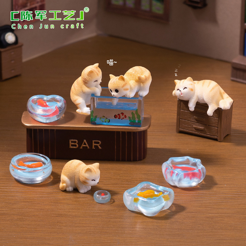 Micro-Landscape Creative Cute Naughty Fishing Kitten Doll House DIY Decorative Accessories Mini Miniature Ornaments Micro-Landscape Creative Cute Naughty Fishing Kitten Doll House DIY Decorative Accessories Mini Miniature Ornaments