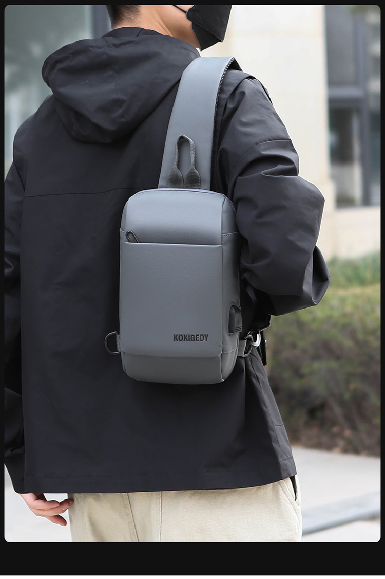 USB charging port bag, fashionable single-shoulder crossbody bag, cross-border wholesale men's chest bag, multi-functional sports chest backpack Item Picture