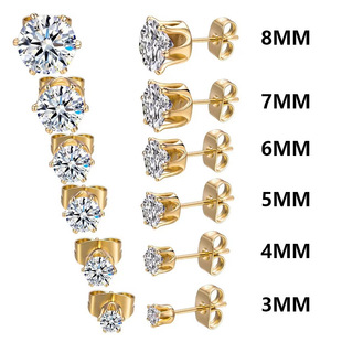 Cross Border 1 Pair Stainless Steel Earrings 6 Claw Zircon Earrings Classic Amazon temu AliExpress Hot Sale