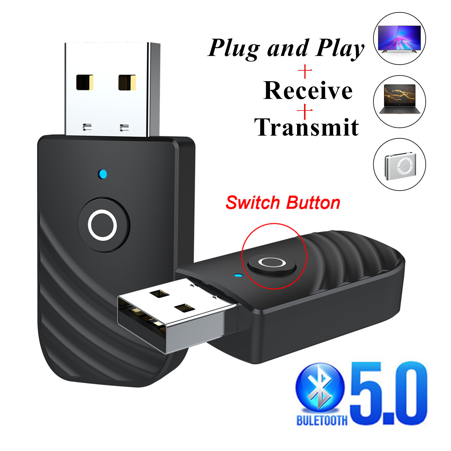 Nuevo 5,0 transmisor receptor de audio Bluetooth tres-en-un adaptador USB TV ordenador Coche SY319