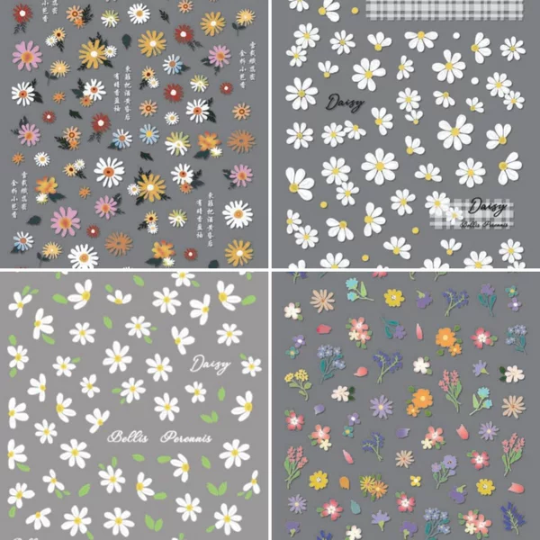 Douyin Monet Garden Nail Stickers Colorful Flowers Chrysanthemum Nail Art Stickers DIY Self-Adhesive Ccd Phone Case Stickers