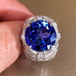 Cultivation Sapphire Ring 18k Gold Men's Ring Full Diamond T Square Diamond 10 karat Che Chrysanthemum Blue Royal Blue Luxury Large Diamond