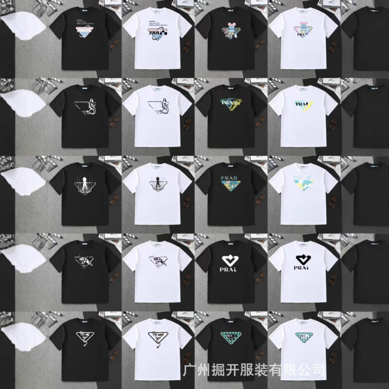 クロスボーダー 2025 夏のトレンドブランド P ファミリー新レタープリントラウンドネック Tシャツカジュアルファッショントレンド半袖男性と女性|undefined