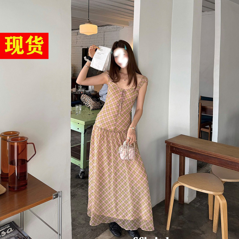 Ranwear's Top Recommendation! 'Giselle' Retro Bow-Tie Low-Waist Contrast Plaid Pleated A-Line Dress