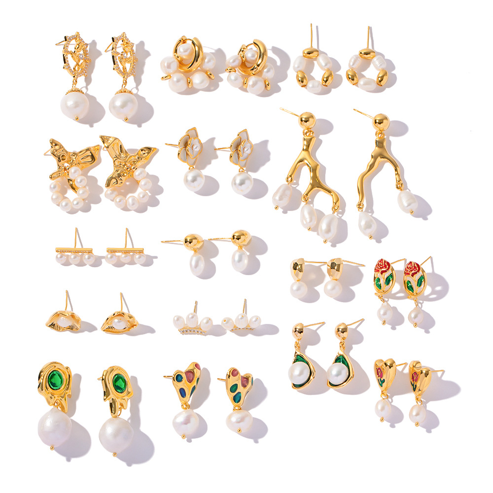 Retro Heart Shape Copper Inlay Artificial Pearls Drop Earrings 1 Pair