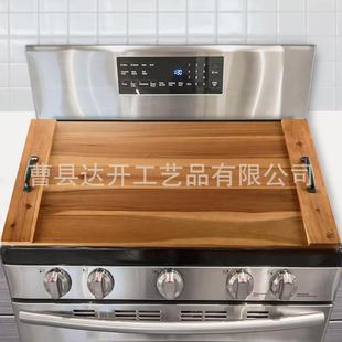 Household Wooden Gas Stove Cover Tray Restaurant Serving Tray Metal Handle Wooden Serving Tray Service Tray