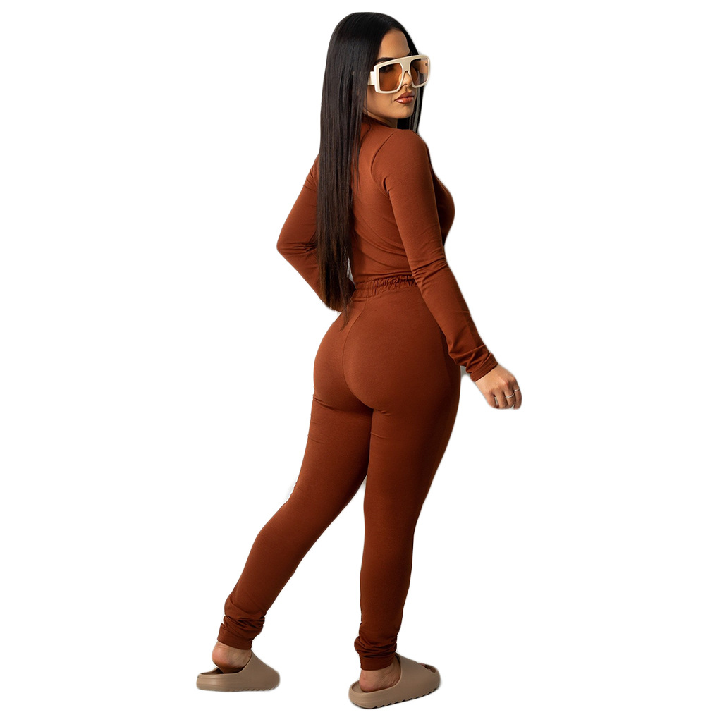 Solid Color Stitching Tie Long-Sleeved Jumpsuit NSGCX116432