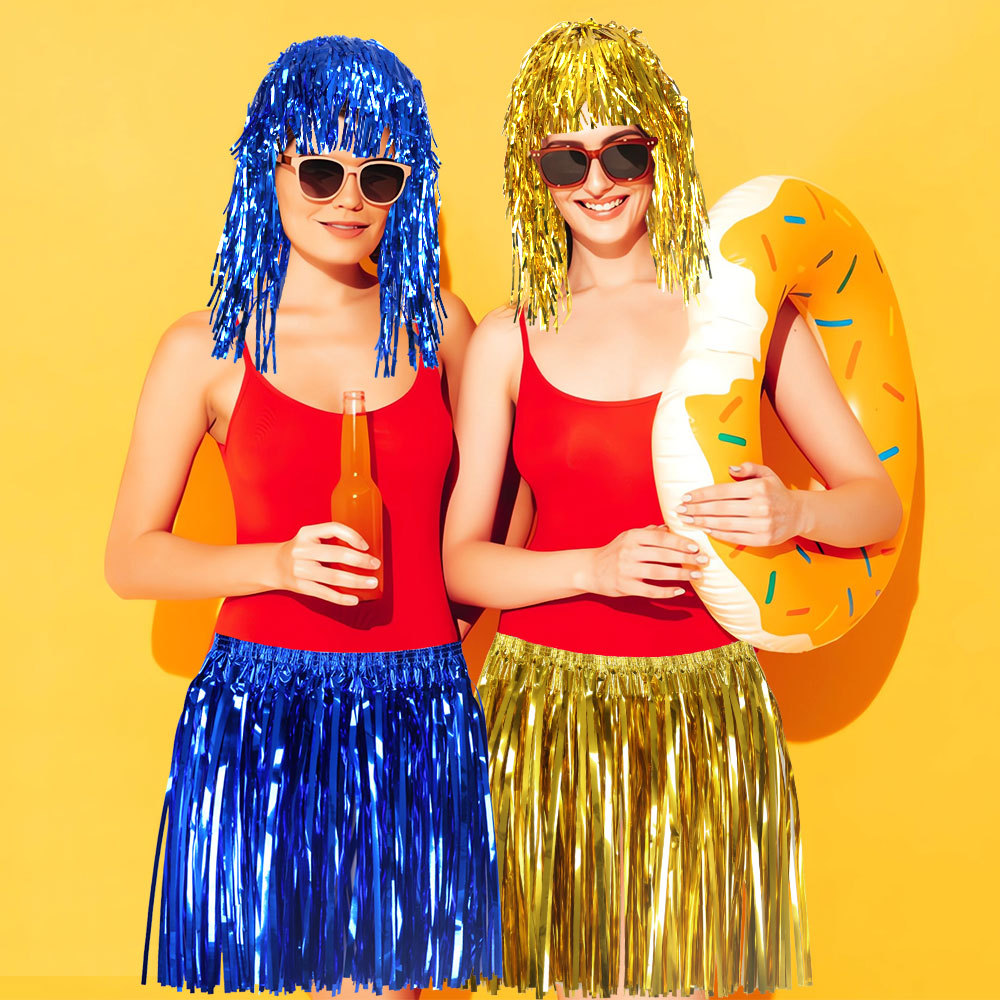 Nuevas vestidas de seda de lluvia de color animadora adultos niños espectáculo de baile vestida de busto de fiesta hawaiana vestida de paja