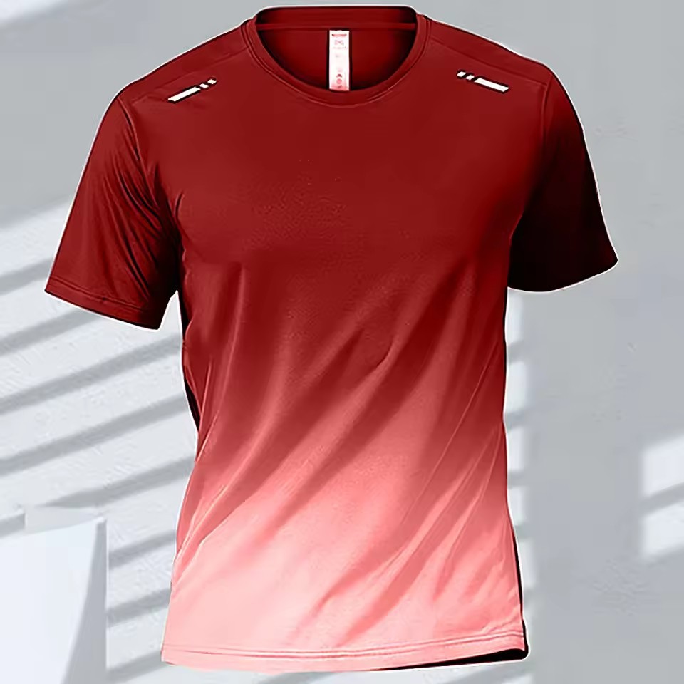 Trend gradiente 3D impresión digital para hombres deportes de verano malla suelta transpirable manga corta cuello redondo camiseta