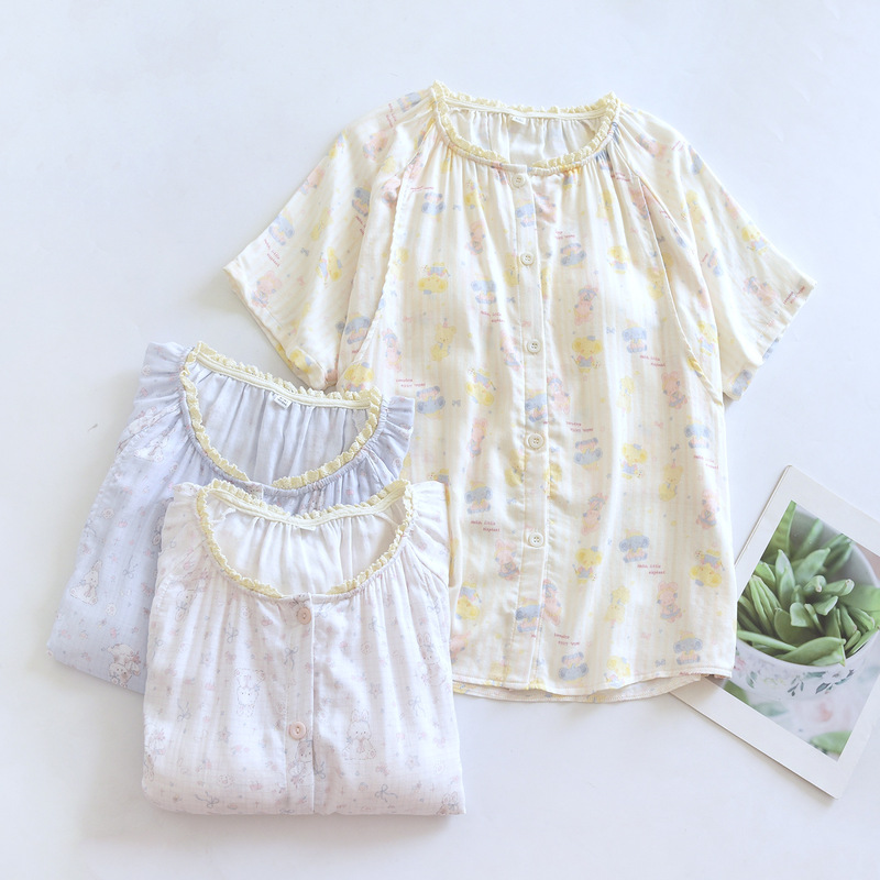 Bamboo Fiber Maternity Top with Chest Pads, Postpartum Single-Layer Top, Maternity Pajamas for Spring and Summer, Double-Layer Bamboo Cotton Gauze Short-Sleeve Thin Style, Manufacturer Bamboo Fiber Maternity Top with Chest Pads, Postpartum Single-Layer Top, Maternity Pajamas for Spring and Summer, Double-Layer Bamboo Cotton Gauze Short-Sleeve Thin Style, Manufacturer