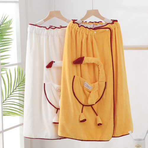 New Style Goose Coral Fleece Bath Towel for Girls, Household Shower Robe, Soft and Absorbent, Less Prone to Shedding, Can Be Used as a Bath Wrap